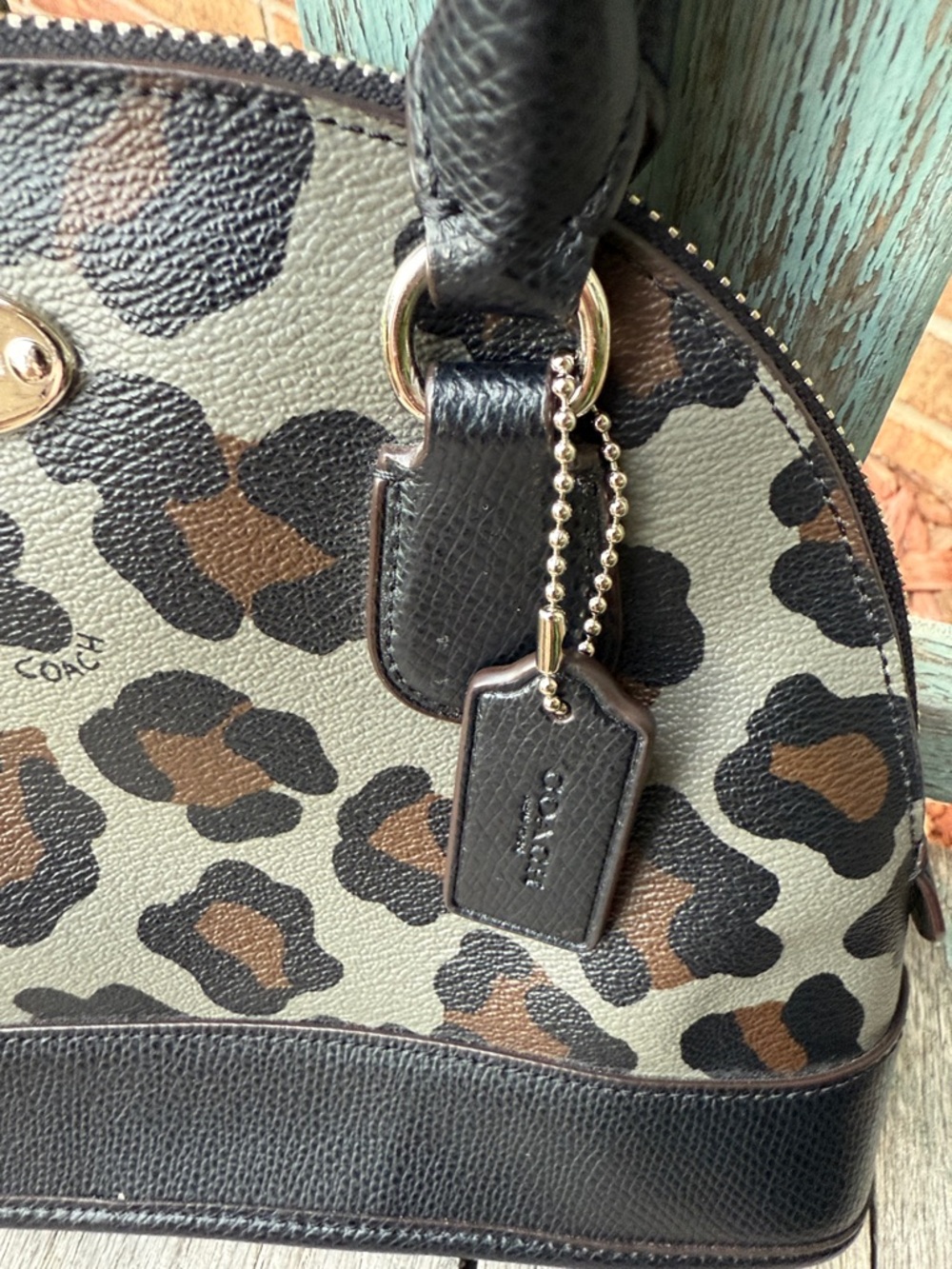 Coach Leopard-Print Cora Mini Dome Satchel in Black and Brown - Picture 6 of 14